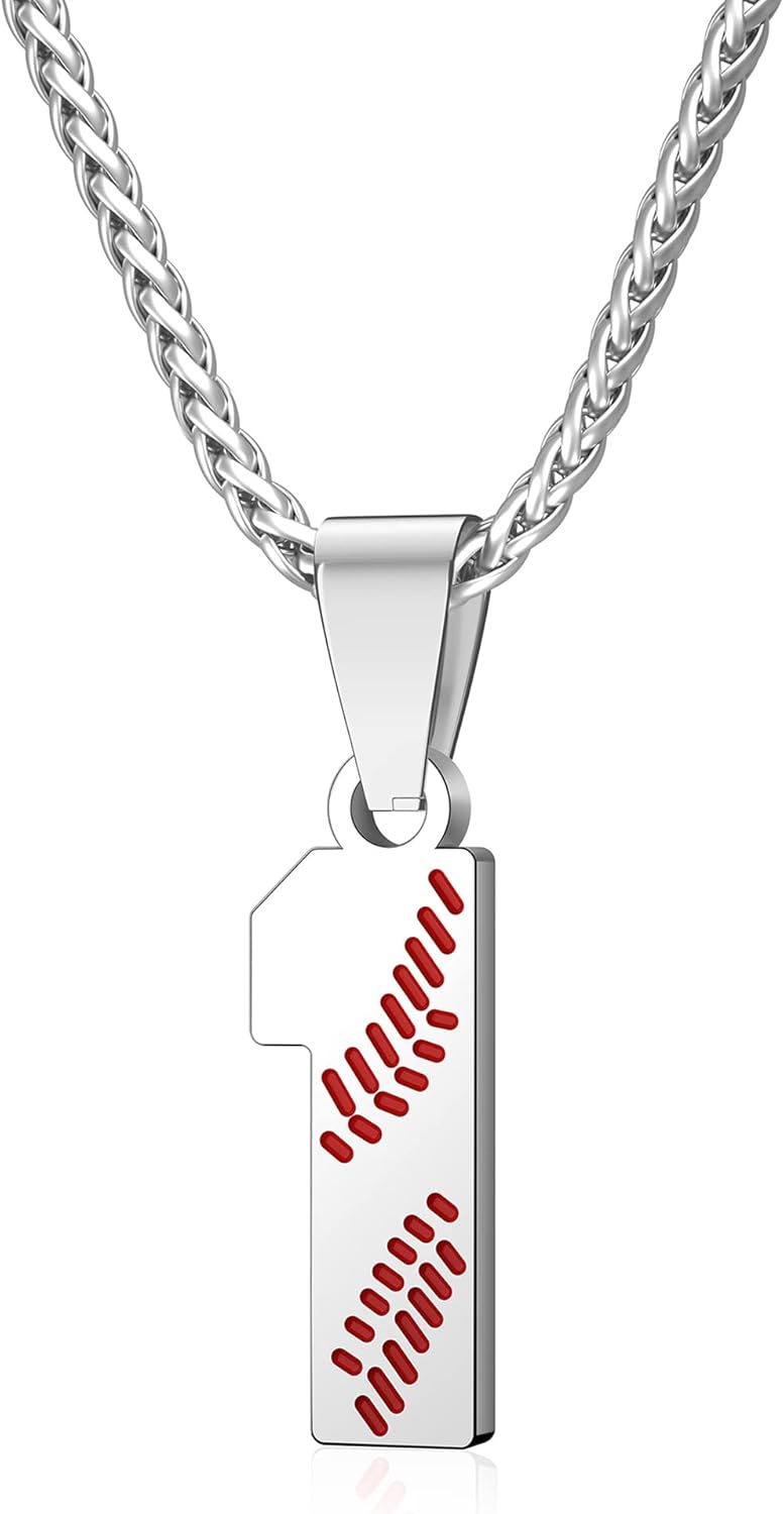 Wikavanli Personalized Baseball Jersey Number 00-99 Necklace - Stainless Steel Baseball Chain Pendant Necklace - Team Jewelry Gift for Boys, Girls, Men, Women - Image 1
